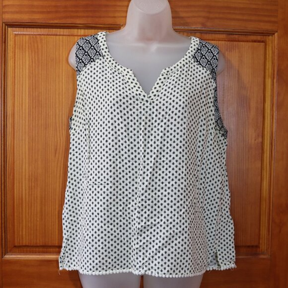 Skies are Blue Cream & Blue Print Tank Top XL - Picture 1 of 12